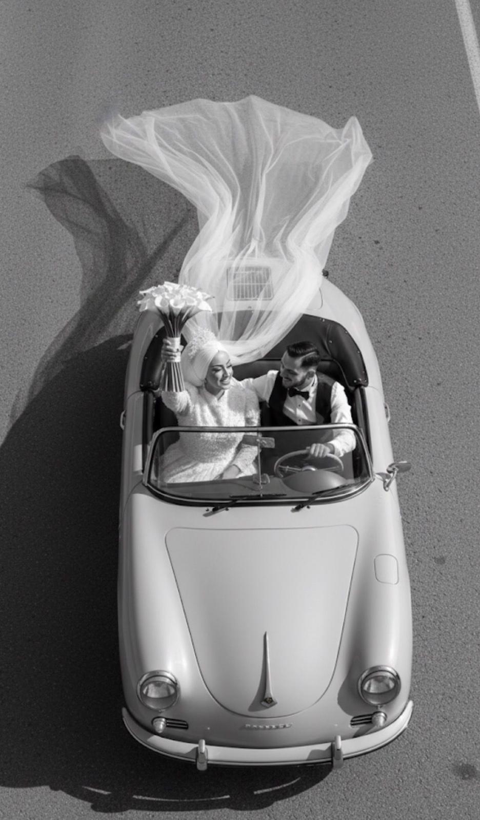 Yllza and Medini in the car on their wedding day