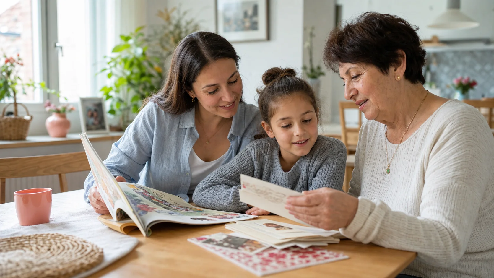 Bir Arnavut-Alman ailesinin üç kuşağı bir masanın etrafında çocuk kitabı ve aile anılarını paylaşıyor