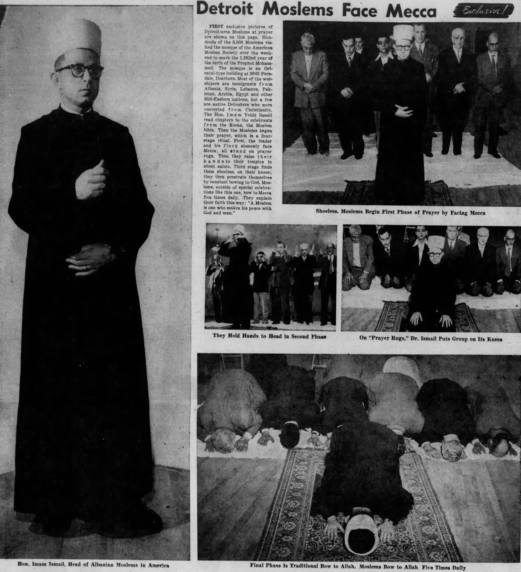 Imam Vehbi Ismail und eine Gemeinde aus dem Großraum Detroit beim Gebet im Jahr 1953