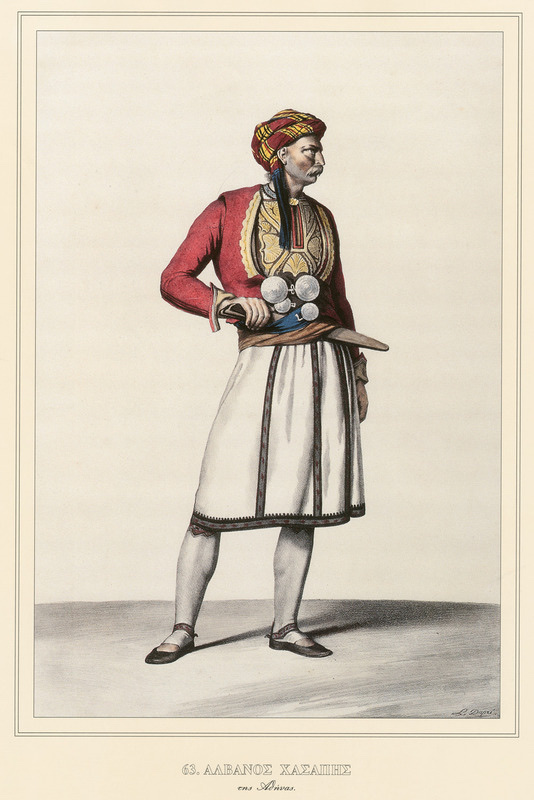 Albanischer Fleischer in Athen, Lithografie von Louis Dupré, 1827