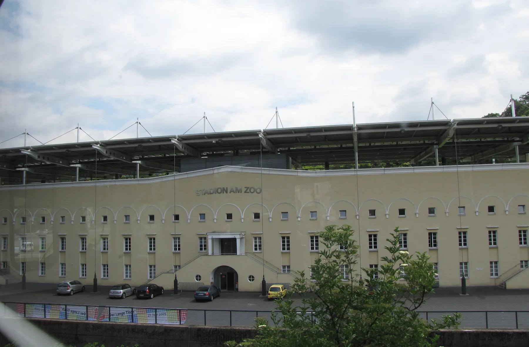 The entrance frontage of Wuppertal’s Stadion am Zoo, seen from the Schwebebahn in 2009