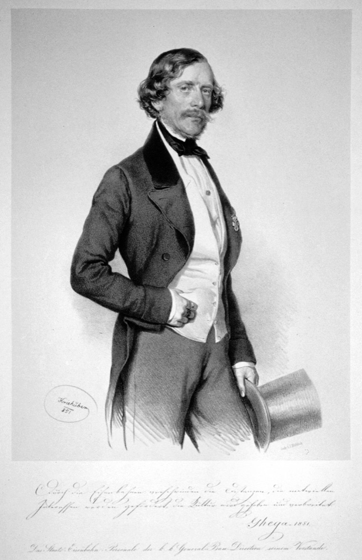 Lithografisches Porträt des Ingenieurs Carl Ritter von Ghega von Josef Kriehuber, 1851